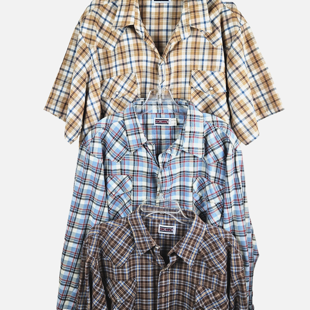 LOT (3) VTG BIG MAC WORKWEAR SHIRTS MENS XXL WESTERN PEARL SNAPS